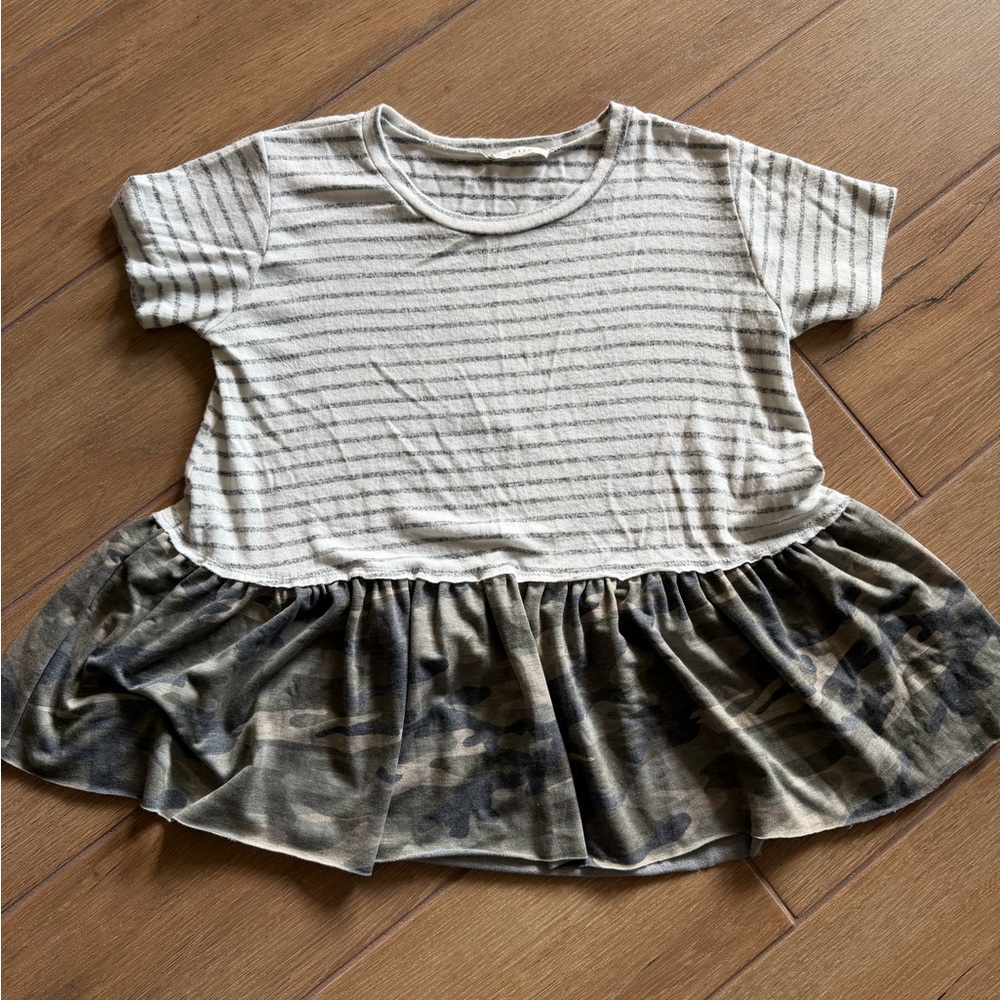 Entro Striped and Camouflage Ruffle Tee
